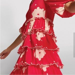 GANNI Size EU 40 (Large, US 8/10) Pleated Georgette Maxi Dress in Lollipop Red